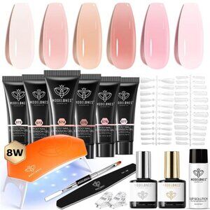 Poly Gel Nail Kit 6 Colors with 8 W Nail Lamp Extension Gel Kit Jelly